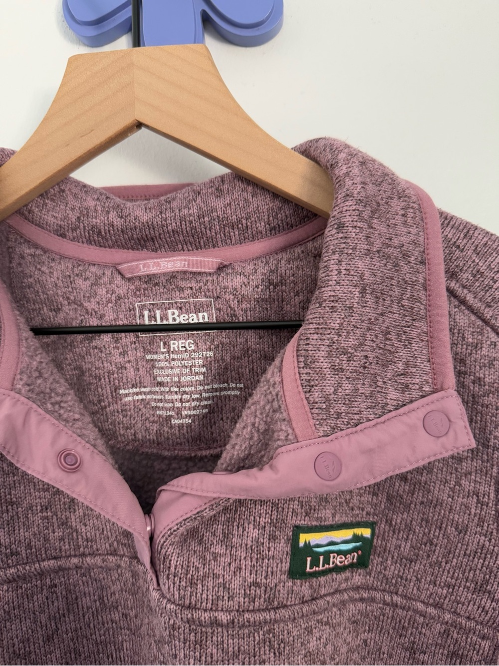 L.L.Bean Large Sweater Fleece Pullover Washed Orchid Outdoor Travel Hike - Picture 4 of 8